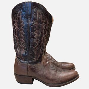 Dan Post Men's Western Boots - Round Toe Brown Black Embroidered Sz 12 Cowboy